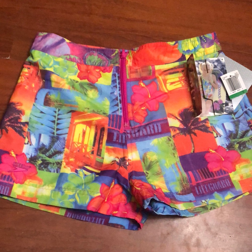 Speedo NWT floral reversible board shorts